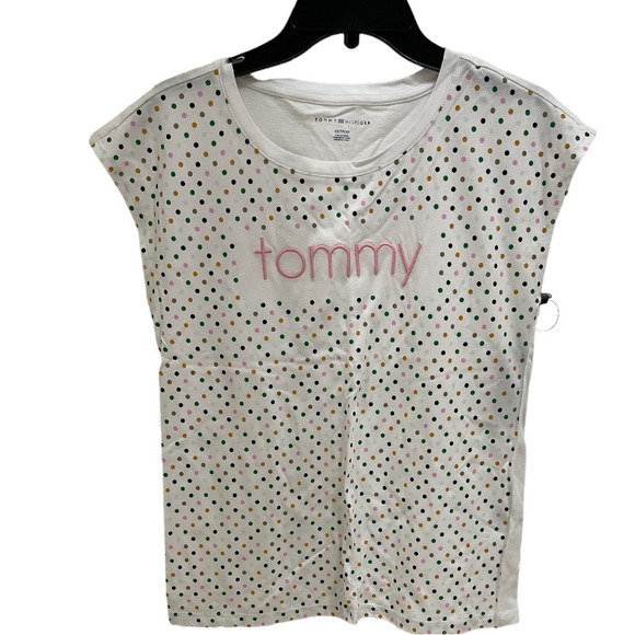 TOMMY HILFIGER Cap Sleeve Scoop Neck Top White with Polka Dot - Picture 2 of 8